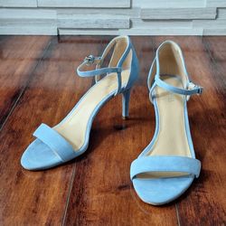 Michael Kors Ava Blue Suede Ankle Strap Heels Size 8
