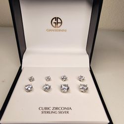 Giani Bernini 4-Pc Cubic Zirconia Stud Earrings Set Sterling Silver Gift Box