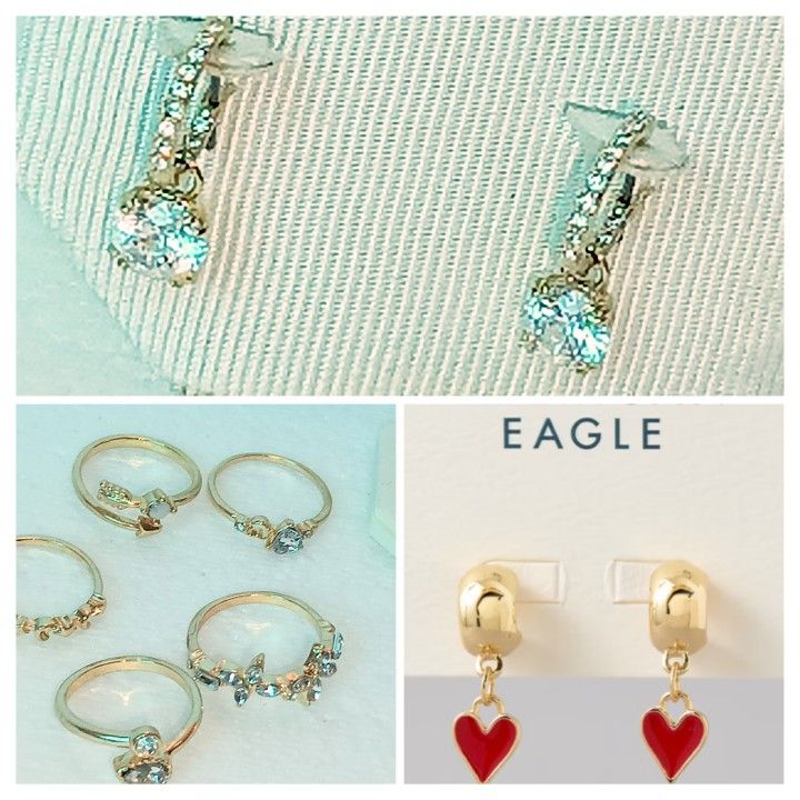 New 100% Authentic SWAROVSKI Gold Crystals Constella Drop Hoop Earrings 6 Rings Heart Drop Earrings