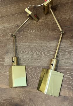 Pair of Vintage Solid Brass Swing Arm Wall Sconces – Extend to 26”