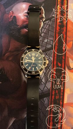 Del Mare Dominatore Automatic Diver Watch Black Bezel Gold Accents