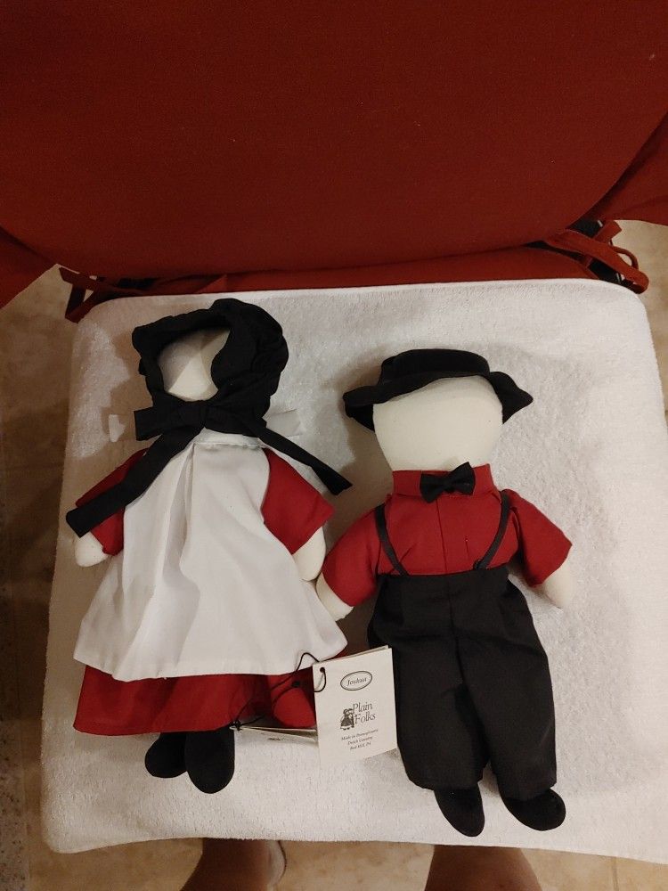 Traditional Cloth Faceless Amish Pennsylvania Dolls ,Anna, +Joshua Vintage