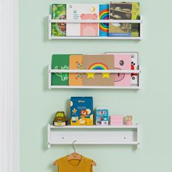 NEW White Floating Book Shelf for Wall, Nursery Book Shelves, Solid Wooden 24 Inch Wall Mounted Shelves, for Clothing Rack Nursery Toy Decor Set of 3 