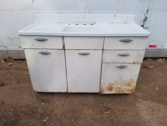 Vintage White Metal Sink And Porcelain Top
