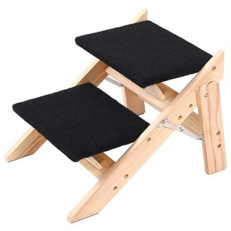 CHENDY Wood Pet Stairs/Dog Ramp, Dog Steps for Bed Large Dog, Sofa, Car, 2-in-1 Foldable Carpeted 2 Tiers Dog Stairs with Non-Slip Pads, Safety, Durab