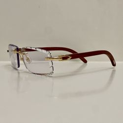 Cartier brown wood sunglasses clear diamond cut lens