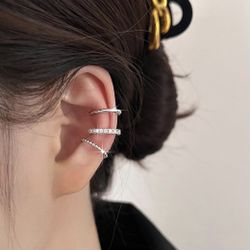 New Set of 3 Silver Non-Piercing Ear Cuffs with Cubic Zirconia Accents
