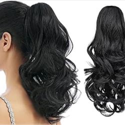 HEWEICSY Ponytail Extension, Hair Extensions Ponytail Claw 14" Wavy Fake Hair Curly Synthetic Ponytail Wig Clip Daily Fluffy Pony Tail Hair Piece for 