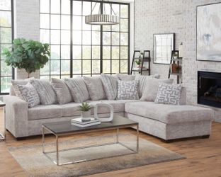 Silver Soft Plush Sectional Sofa with Accent Pillows