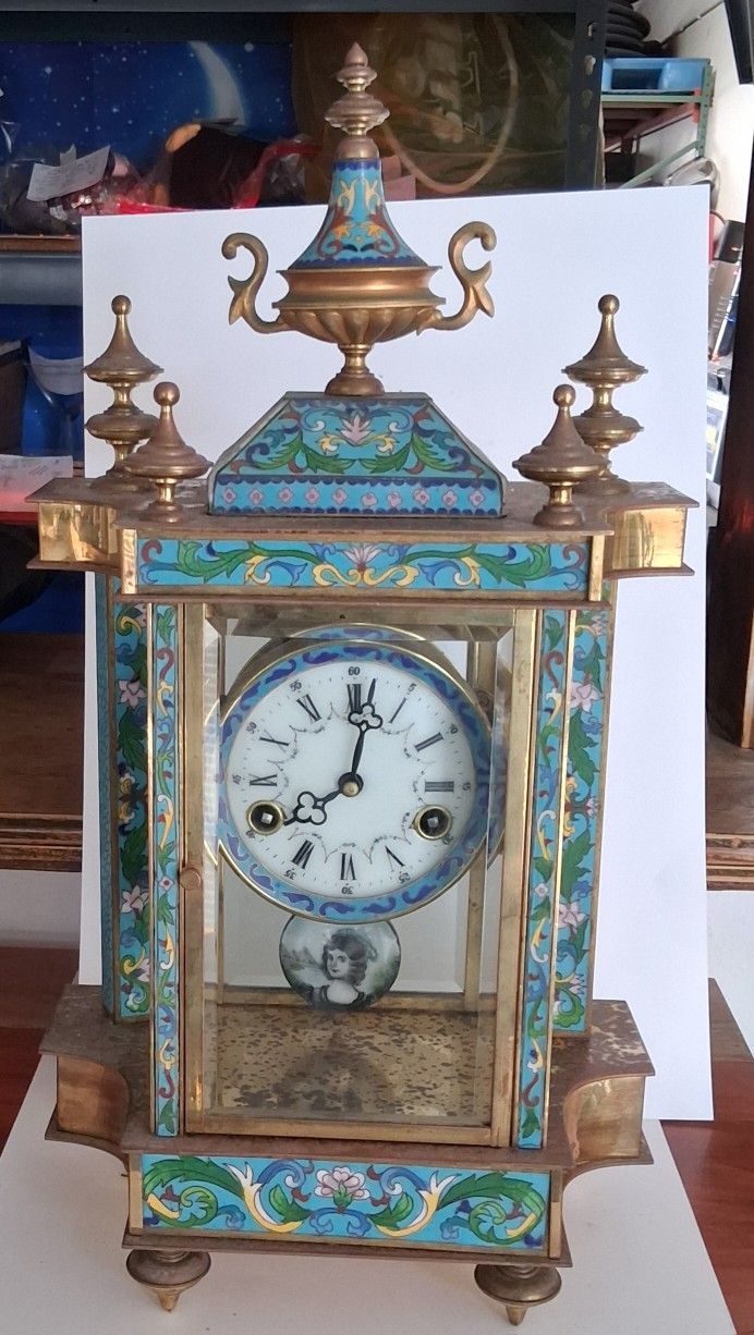 Antique Clousonne And Brass Mantel Clock