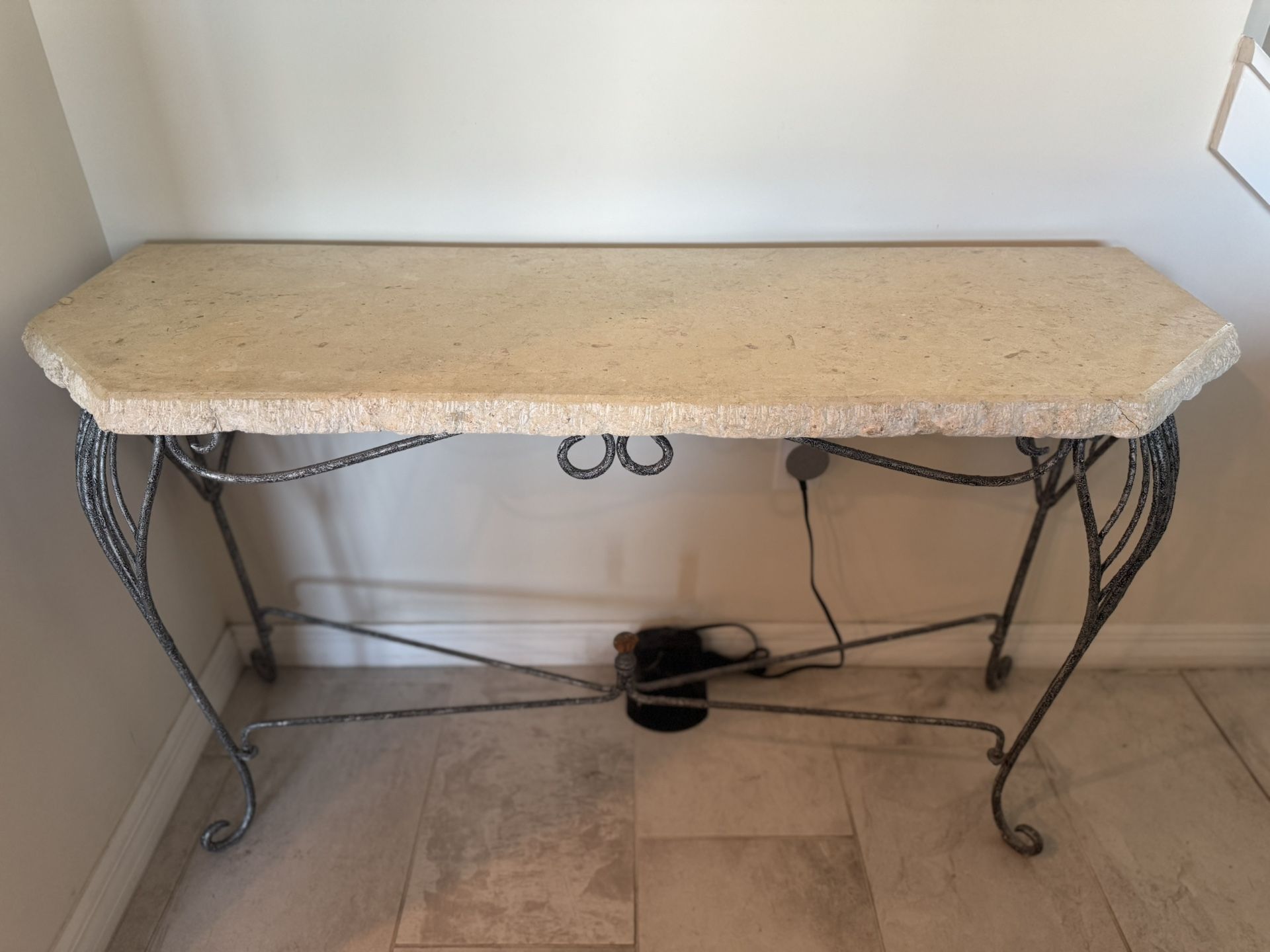 🪨 Natural Stone Console Table with Wrought Iron Base