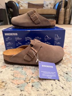 Birkenstock Boston Clogs Soft Footbed - Taupe Suede (Brand New w/ Box) Narrow