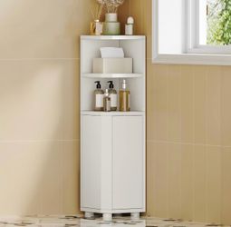 Corner Cabinet, Small Bathroom Corner Cabinet with Doors, Narrow Storage Cabinets with Adjustable Shelves, Bathroom Organizers and Storage for Small S