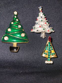 3 VIntage Christmas Tree Broaches