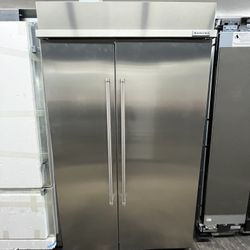 Stainless Steel Kitchen Aid Side By Side Built In 48” Refrigerator 