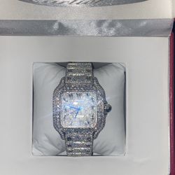 Moissanite Cartier Santos Arabic Dial 