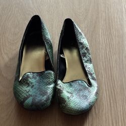 Blue And Green Snake Skin Flats 