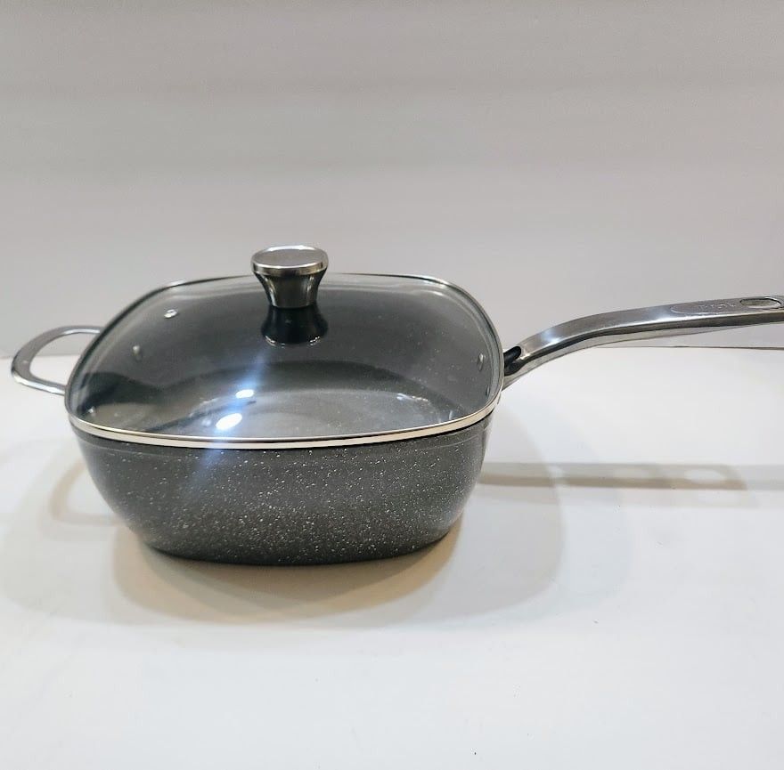 Gray Granite 5 Quart 10.5” Ceramic Square Multi Pot with Lid