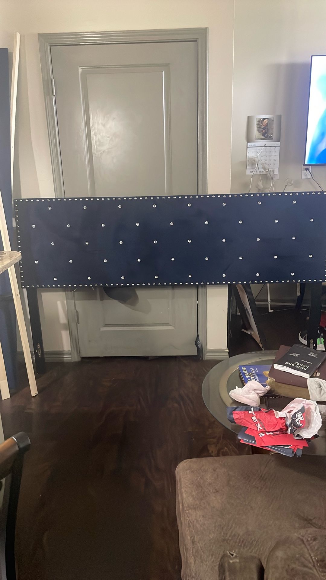 Navy Blue Diamond Studded Nail Bed Frame