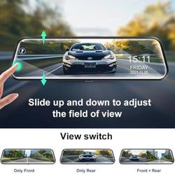 Upgraded 10'' Rear View Mirror Camera Mirror Dash Cam Front and Rear 1080P Backup Camera Night Vision Full Touch Screen w Loop Recording 170° Wide Ang