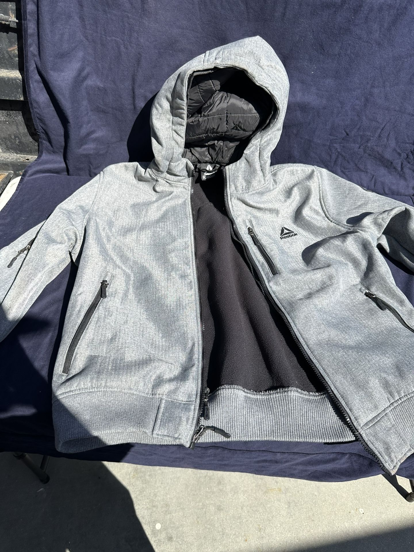 Reebok Jacket Grey Hooded Full Zip Size XL