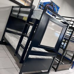 Twin/Twin Bunk Bed With Mattress 💙 Dark Blue Color 