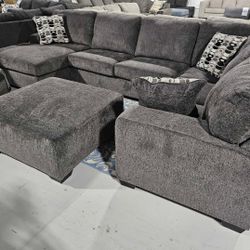 Ballinasloe Smoke Laf Chaise Sectional,  Furniture Couch Livingroom Sofa 