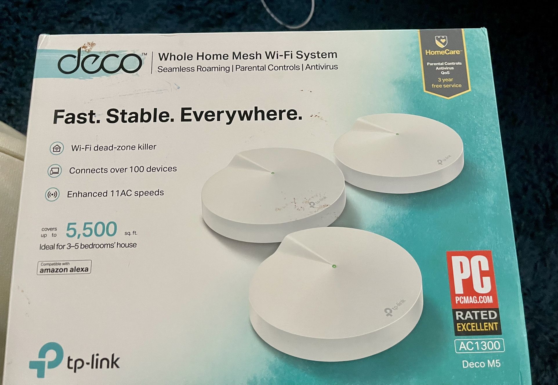 NEW TP-Link Deco Mesh WiFi System(Deco M5)Up 5,500 sq. ft. Whole Home Coverage and 100+ Devices,WiFi Router/Extender Replacement, Anitivirus, 3-pack 