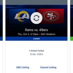 Rams vs 49ers 10/2 5:15pm Section 228 Row 4