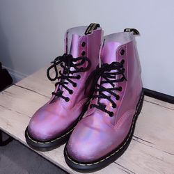 Dr. Martens Pink Reflective Metallic Leather Pascal Lace-Up Boots