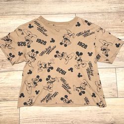 Disney Mickey Mouse Poses Logo Brown Graphic Cropped T Shirt Womens S