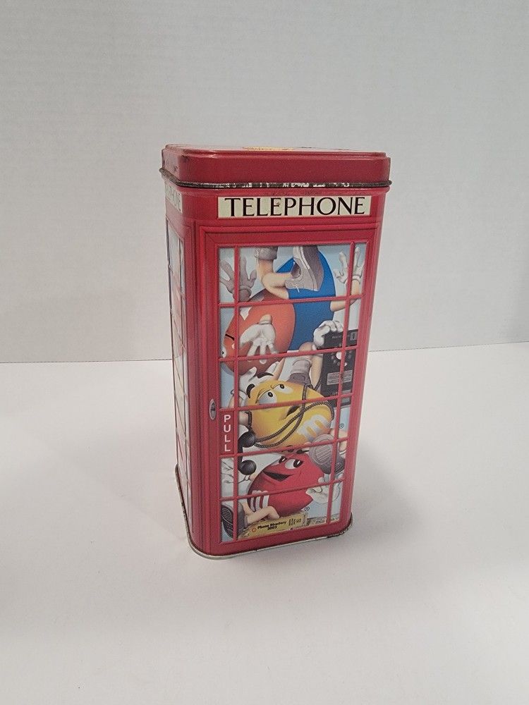 2002 M&M’s Telephone Booth Candy Tin ~ M & M, Christmas Village, Phone, Mars