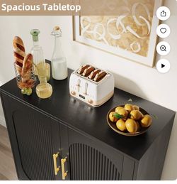 UGTOO 31" Black Storage Accent Cabinet, Modern Glam 2-Door Sideboard Buffet Console Table with Gold Handles & Fluted Doors for Living Room Home Office