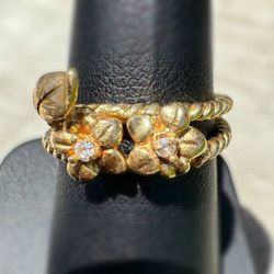 Jewelry Antique 14k solid yellow gold natural diamonds 0.06CTW rings double flowers sz 6.00