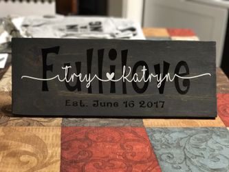 Wedding gift wooden name plaque