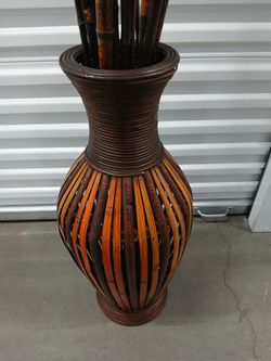 Tall Basket with Bamboo Sticks