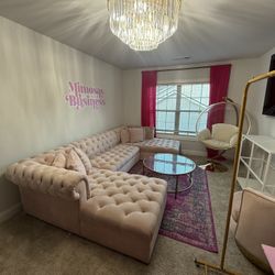 Blush Pink Tufted Sectional Sofa – Chic & Comfy NEED GONE ASAP