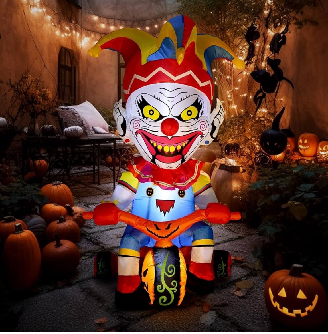 4Ft Halloween Inflatable Outdoor Clown Bicycle Decorations
