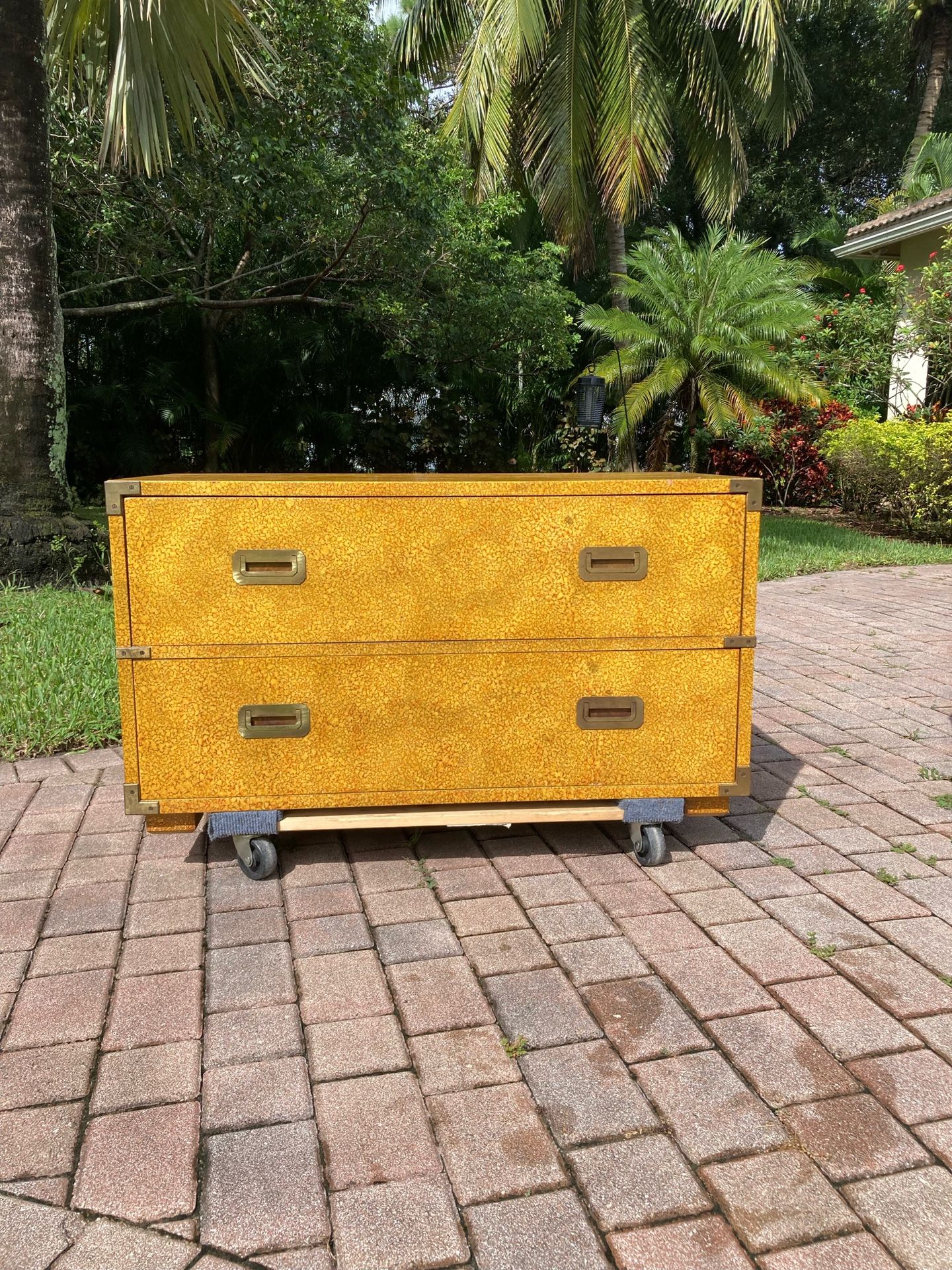 Mid 20th Century Hollywood Regency Henredon Faux Tortoiseshell Campaign Low Chest Of Drawers