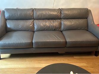 Grey real leather 2 piece sofa