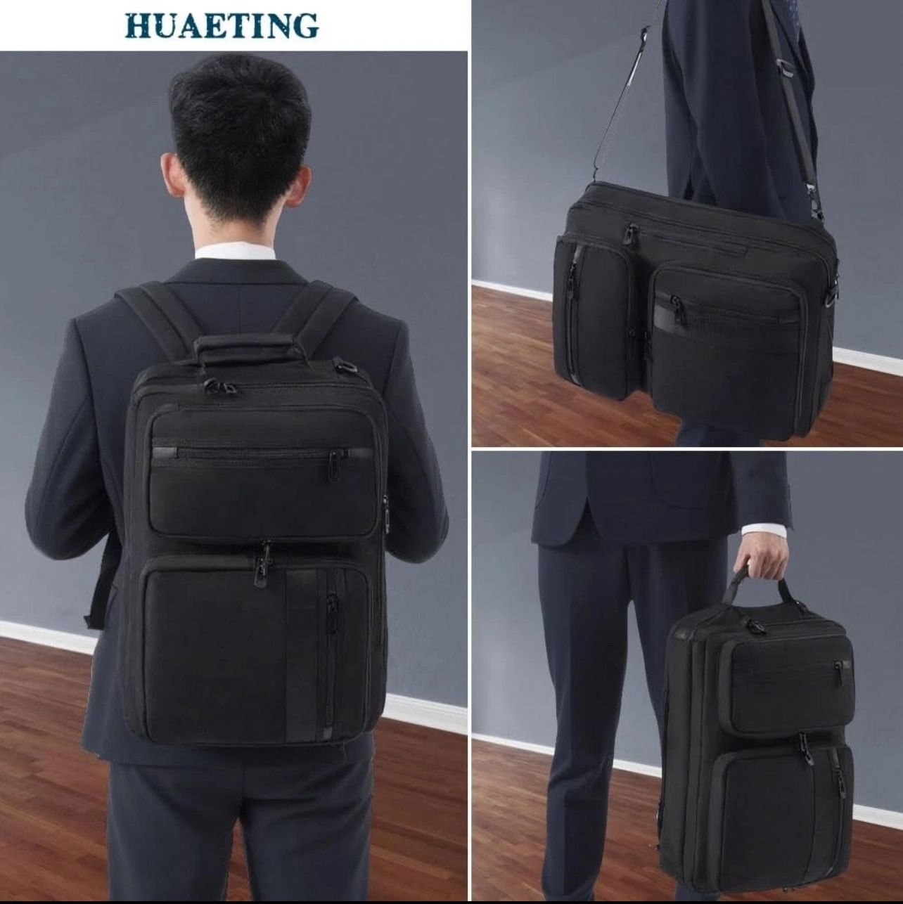 3 In 1 Laptop Bag For Men 17.3 Inch Laptop Backpack Computer Bag For Business/Work/Travel Convertible Backpack Messenger Shoulder Bag For Men Women Bl