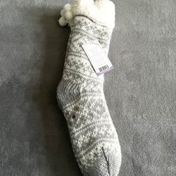  Fair Isle Knit Sherpa Lined Slippers Socks With Grippers