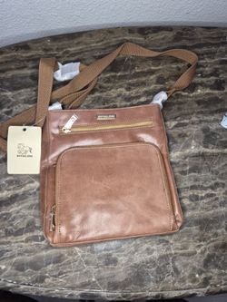 NWT Estalon Light Brown Leather Purse Crossbody Bag Multi-pockets