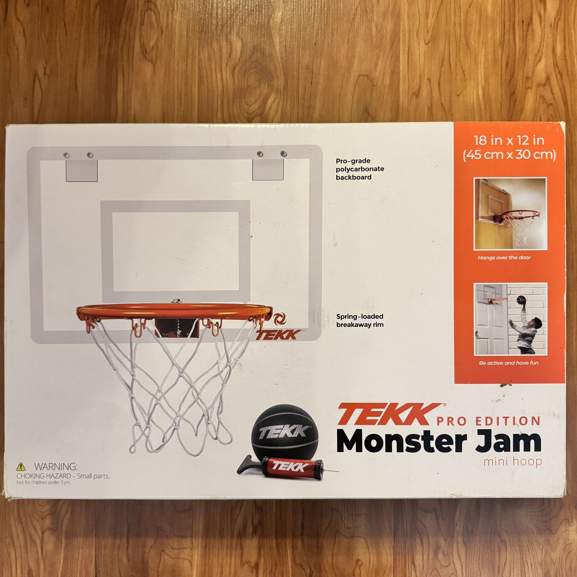 New TEKK Pro Edition Monster Jam Mini Hoop Over-the-Door Basketball Set 18”x12”