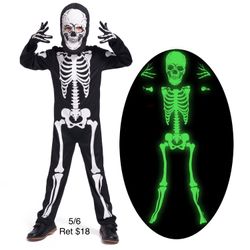 skeleton Bodysuit Halloween Costume Kids 5-6 / Traje de Eskeleto Niño 5-6
