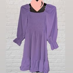 Brand New Size (Small) Lilac Purple Square Neck Long Flounce Sleeve Short Dress