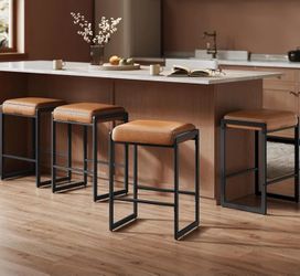 Bar Stools Set of 8, Counter Height Bar Stools, Synthetic Leather with Stitching, Mid-Century Modern Counter Stools, 26-Inch Tall, Kichen Home Bar Din