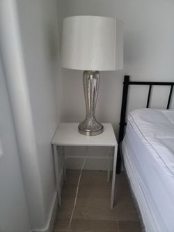 White end tables and lamp