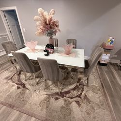 Glass Table & 6 Gray Chairs 