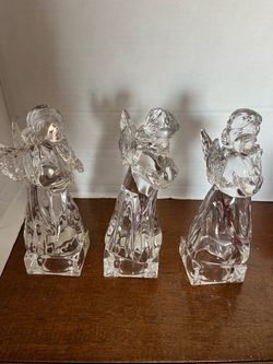 Vtg 1970's Mikasa Lead Crystal Angels Playing Harp, Mandolin & Violin